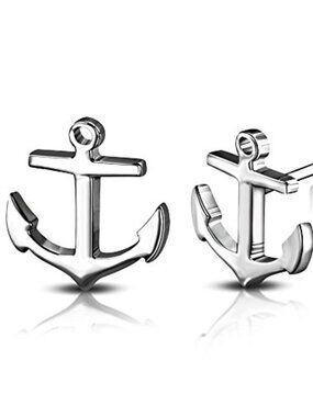 Stainless Steel Nautical Marine Anchor Stud Earrings Gift Boxed‎ Fashion Jewelry